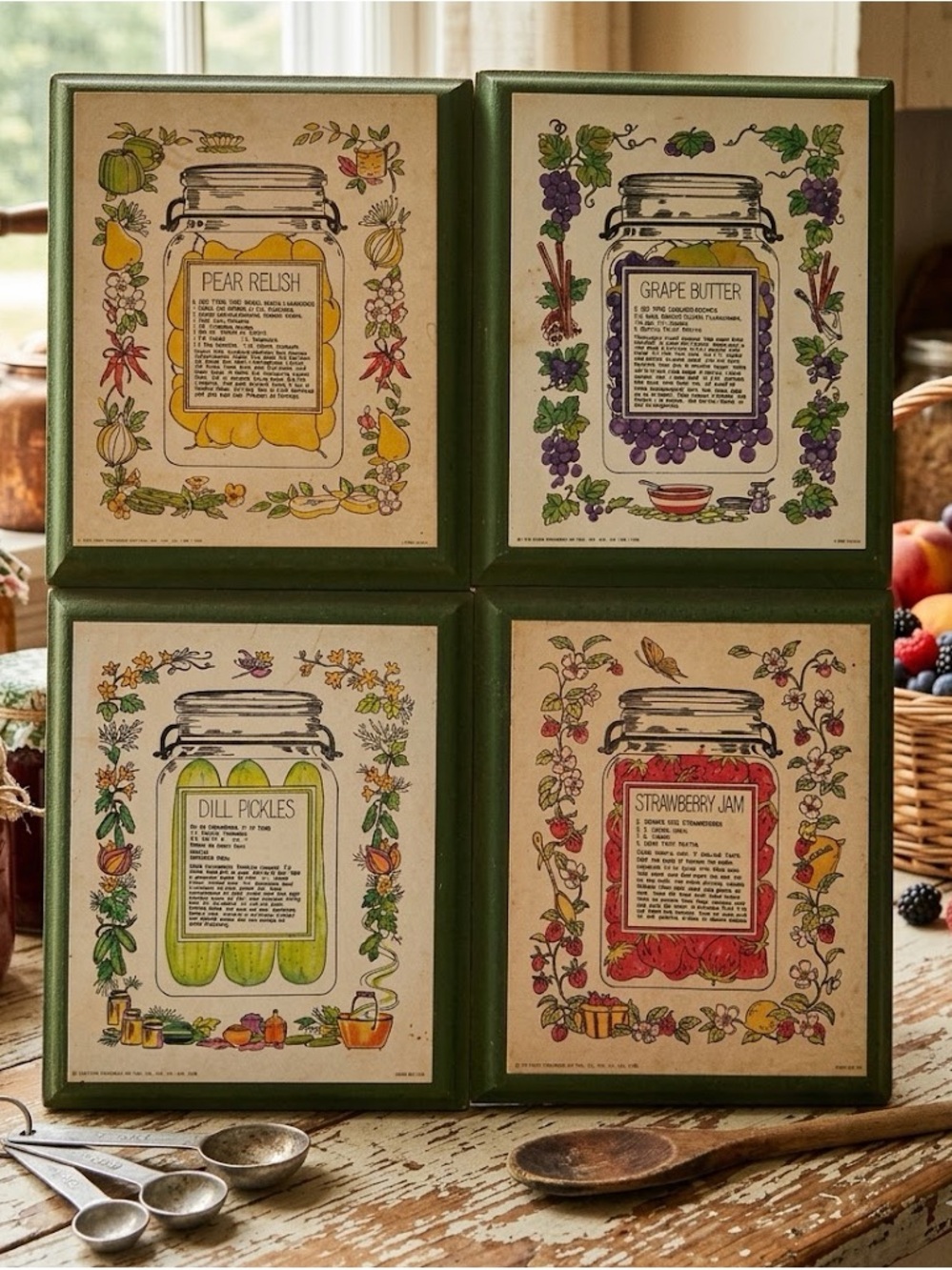 4 Scafa Tornabene Art 1975 Canning Recipe Wooden Plaques 6x5 Preserves